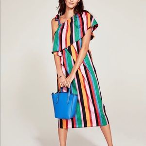 Fun Summer Tropical One Sleeve Midi Dress sz M